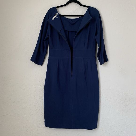 Trina Turk Dress 10 Blue Sheath 3/4 Sleeve Career Office Elegant Quiet Luxury - Picture 5 of 12